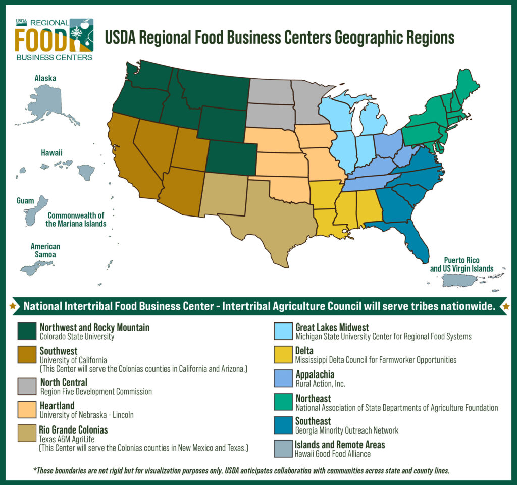 USDA Regional Food Business Centers Geographic Regions